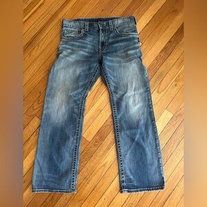 Silver ZAC Denim Blue Jeans Men's 34W, 32L. 99% Cotton.